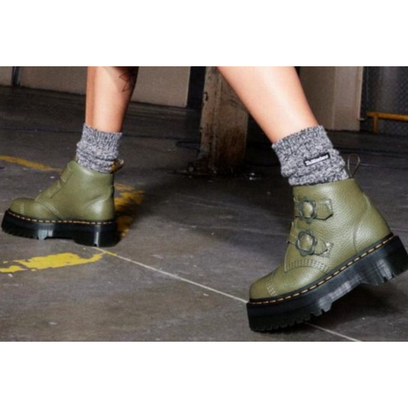 New Dr. Martens Devon Flower Buckle Platform Leather Boot - Picture 10 of 10